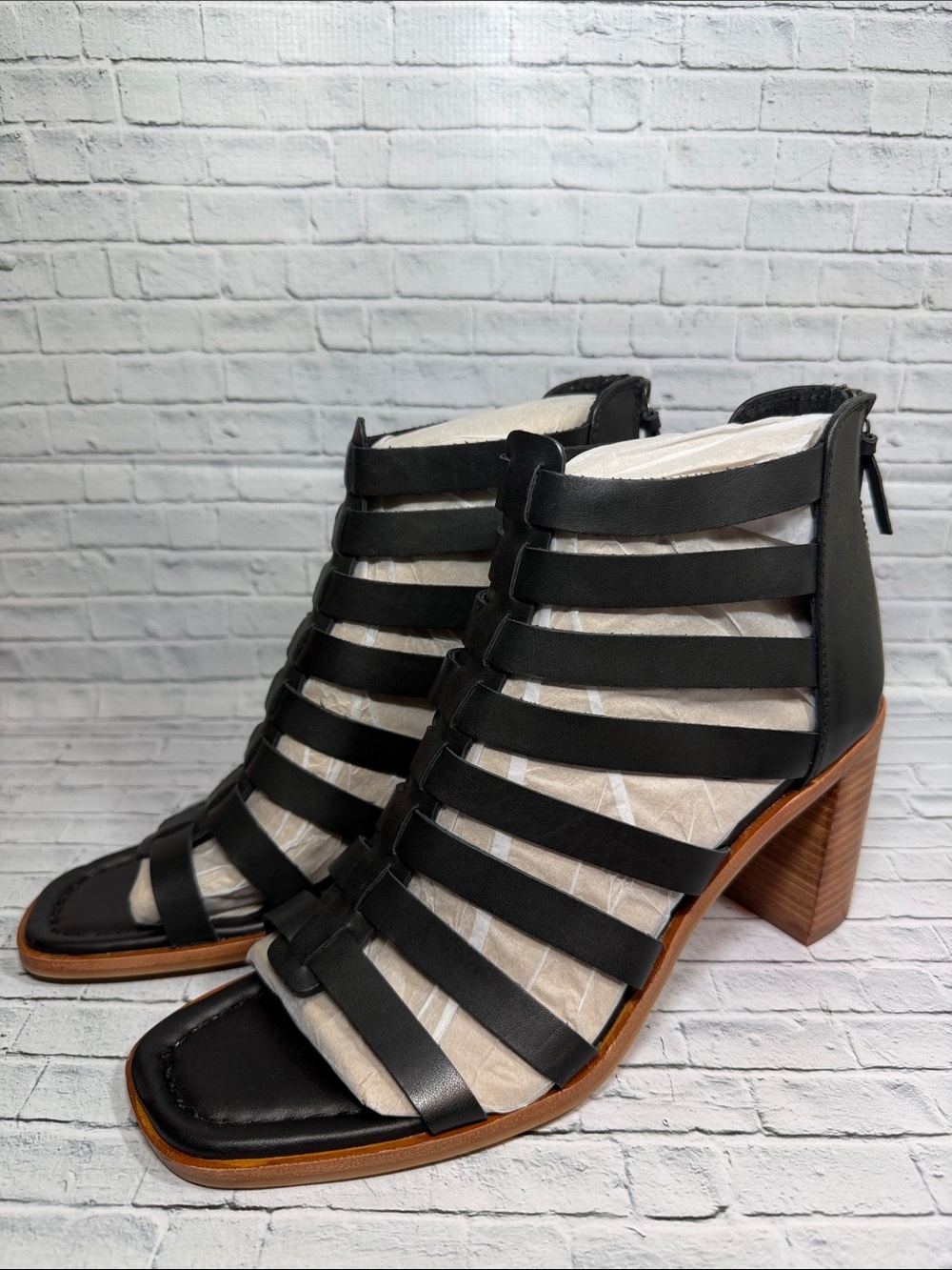 Women’s SOFFT Black Strappy Block Heel Leather Sandals